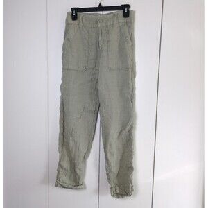 Tahari 100% Linen Pants Womens M Straight Cream Tan Pockets Capsule Office Beach